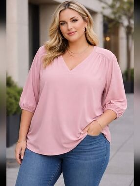Terra & Sky Plus Size 3X/24W-26W V-Neck Top New